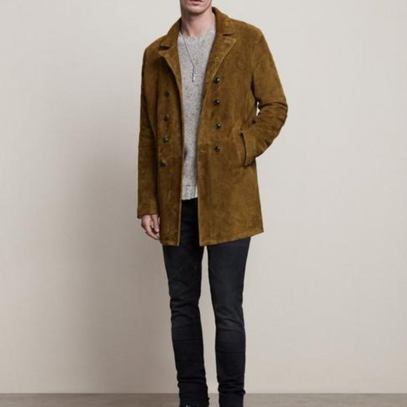 John Varvatos BRUSHED SUEDE DOUBLE BREASTED COAT IN WALNUT - Picture 10 of 11